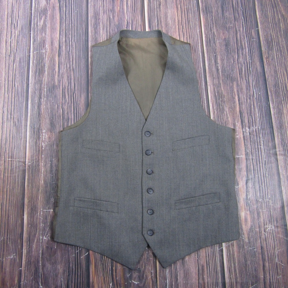 Suit Vest Mens M Gray Solid 3 Piece Belted Formal Waistcoat‎ Wedding Business